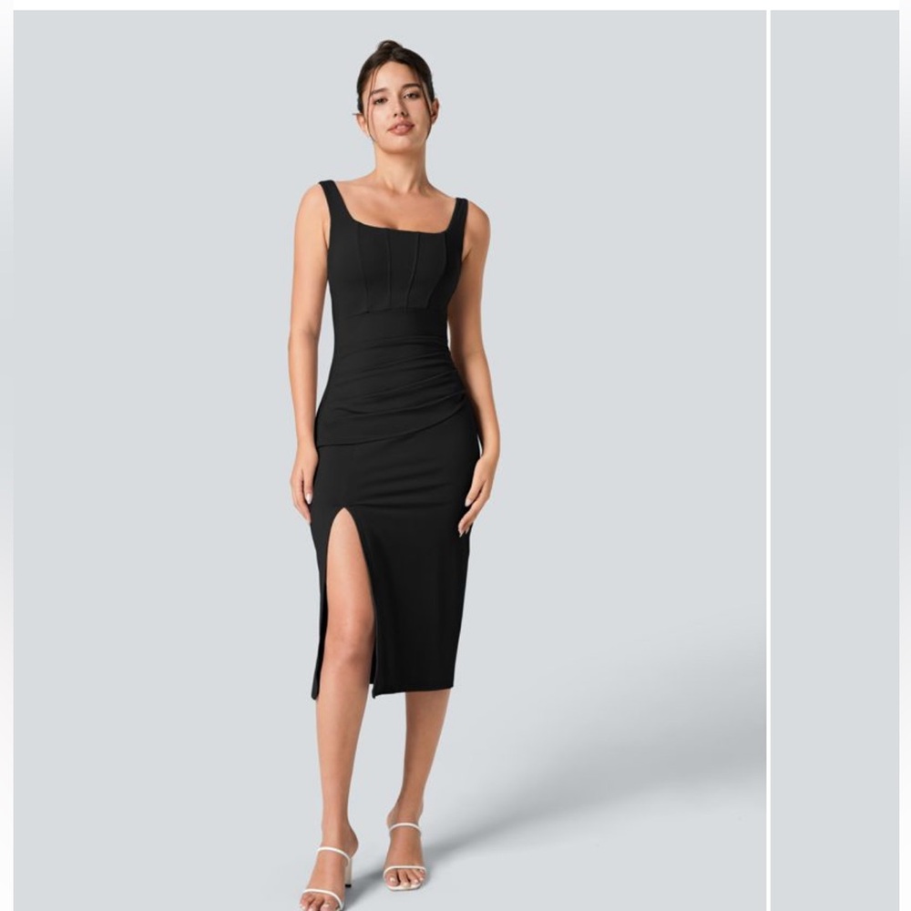 HALARA Black Midi Dress with Side Slit